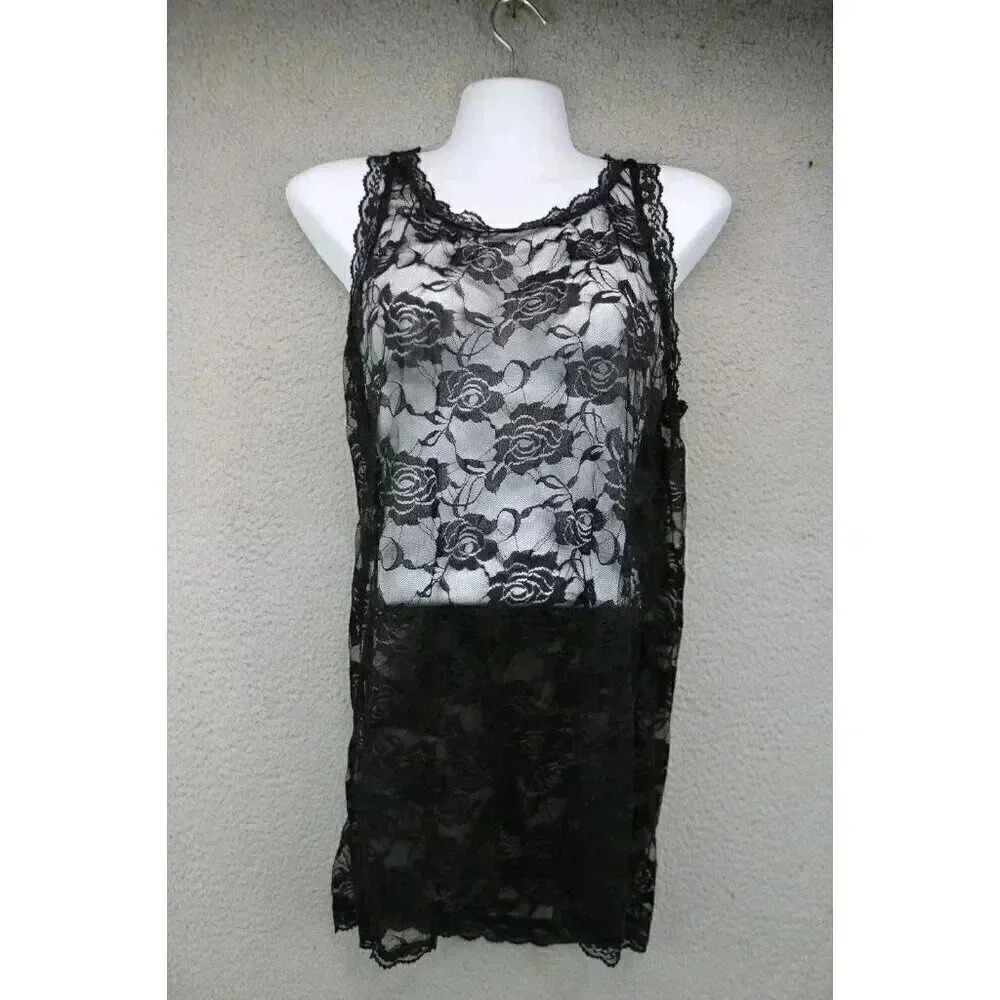 Rose Gal Black Lace Sheer Nighty-Size 1X-Stretchy-Sexy
